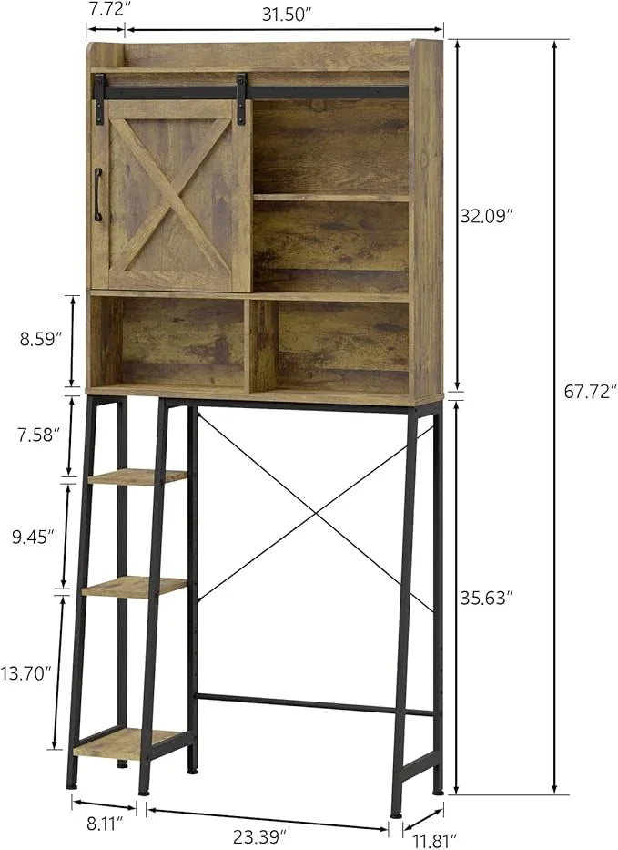 Farmhouse Storage Cabinet Over Toilet with Sliding Door & Toilet Paper Holder Stand, Space-Saving Bathroom Rack - ModernBath