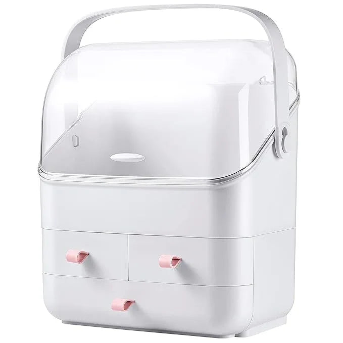 LINFIDITE Cosmetic Storage Box with Lid Makeup Organizer Box with Dust Free Cover Portable Handle,Large Makeup Display Case with Drawers Fully Open Lid,Great for Dresser Bathroom Countertop - ModernBath