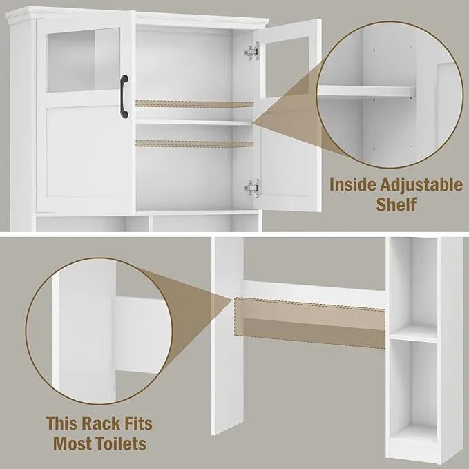 Vabches Freestanding Toilet Storage Cabinet with Double Doors, Shelf Space Saver, Anti-Tip Design & Adjustable Shelf, White - ModernBath