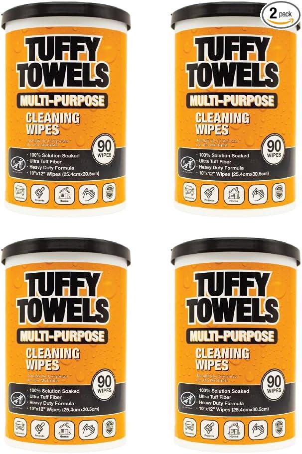 LAUCO Tuffy Scrub Cleaning Wipes – 90 Count (10" x 12") – Heavy Duty & Multi-Purpose Hand and Surface Towels for Industrial, Shop, Auto & Home Use (4 Pack, Multi-Purpose) - ModernBath