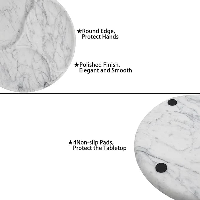 Marmor 100% Natural Marble Bathroom Tray for Perfume, Candles, Jewelry Stone Vanity, Bathroom & Kitchen Counter Organizer and Home Decor (Statuario White Marble Plate with Separate plate) - ModernBath
