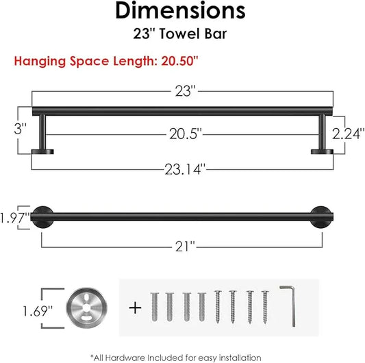 FORIOUS Towel Bar Wall Mounted, Stainless Steel Towel Racks for Bathroom, Includes Wall Mounting Hardware (Matte Black, 23 Inch) - ModernBath