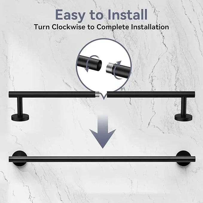 Matte Black Towel Bar, 24 Inch Bathroom Towel Rack (Total Length 26-Inch), Towel Holder Wall Mounted, Thicken SUS304 Stainless Steel Towel Rod Modern Home Decor - ModernBath