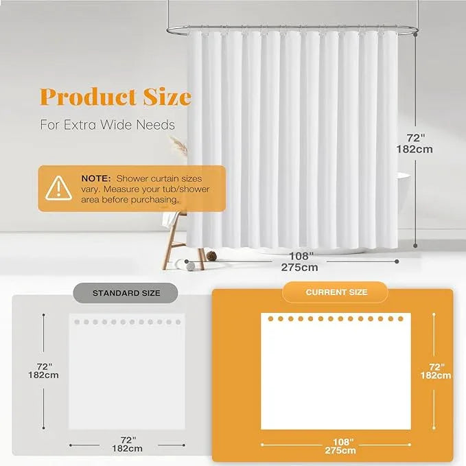 BTTN Fabric Shower Curtain, Linen Textured Heavy Duty Polyester Cloth Shower Curtain Set with Plastic Hooks, White, 108" W x 72" L (Pack of 1) - ModernBath