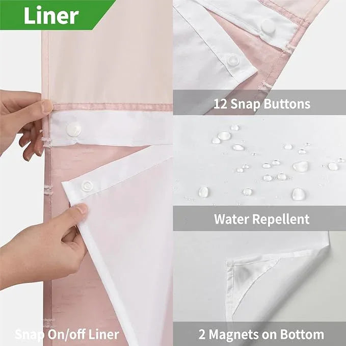Blush Pink No Hook Shower Curtain with Snap-in Liner Set,Boho Modern Farmhouse White Tufted Chevron Striped Design,Woven Fabric Bathroom Curtain,71x74 - ModernBath
