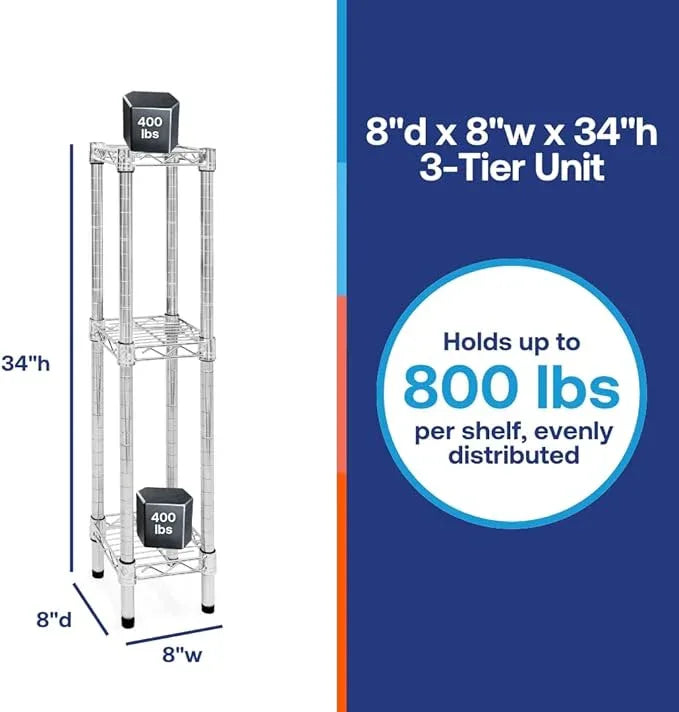Shelving Inc. 8" d x 8" w Chrome Wire Shelving with 3 Tier Shelves, Weight Capacity 800lbs Per Shelf - ModernBath
