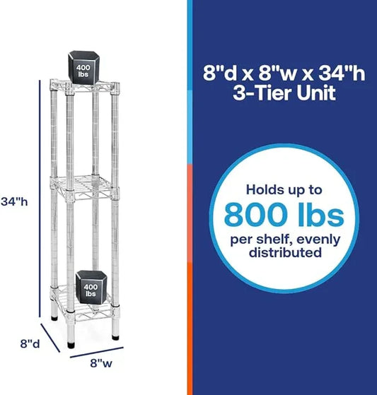 Shelving Inc. 8" d x 8" w Chrome Wire Shelving with 3 Tier Shelves, Weight Capacity 800lbs Per Shelf - ModernBath