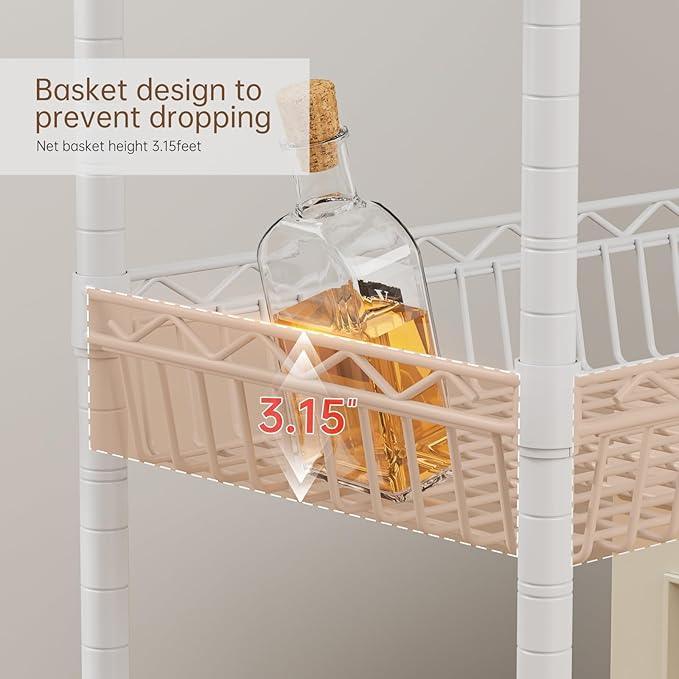 6 Shelves Storage Shelf Wire Closet Bathroom Organizers Metal Pantry Kitchen Garage Shelving Unit Laundry Room Organization Home Rack Net Basket White with Wheels 30" Dx14 Wx65 H - ModernBath