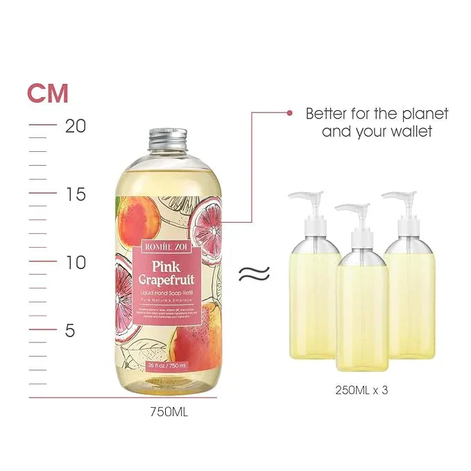 ROMIIE ZOI Liquid Hand Soap Refill Gift Set – 3 Pack (26 Fl Oz Each), Pink Grapefruit Scent – Moisturizing, Biodegradable & Cruelty-Free Formula with Essential Oils for Sensitive Skin - ModernBath