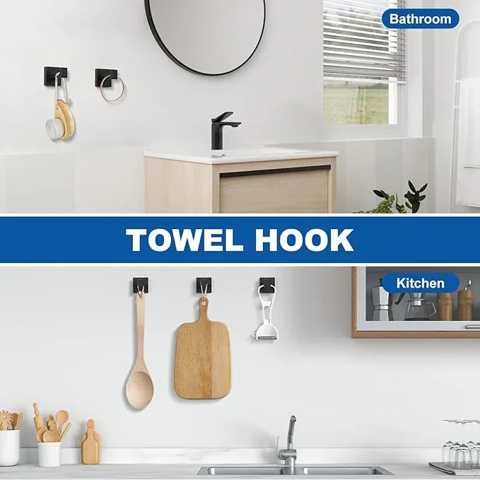 Cilee 10-Pieces Bathroom Hardware Set - Matte Black Bathroom Accessories, 24 Inch Towel Bar, Square Towel Ring, Toilet Paper Holder, Towel Hook, Wall-Mounted Stainless Steel Towel Bar Rack Set - ModernBath
