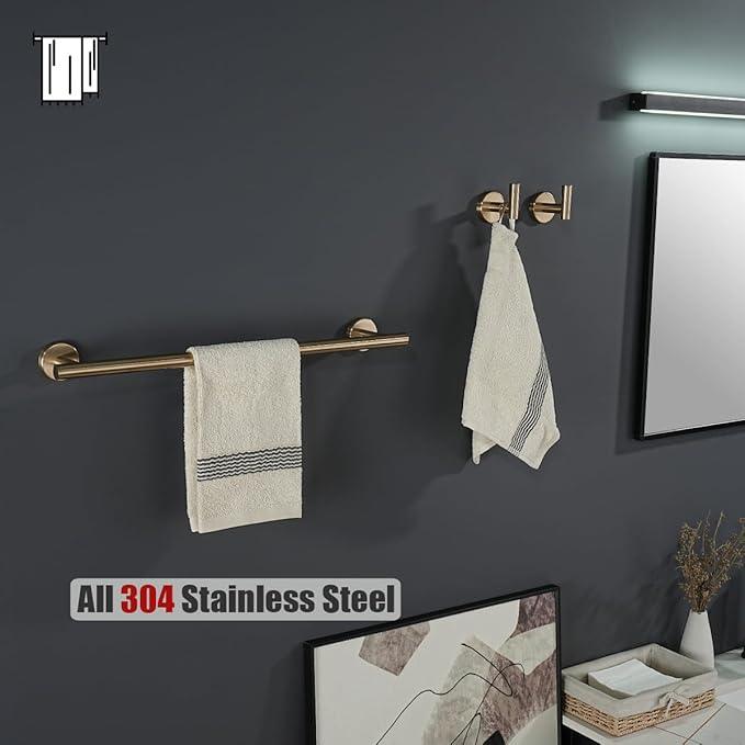 JQK Champagne Bronze Towel Bar, 19 Inch 304 Stainless Steel Thicken 0.8mm Towel Rack Bathroom, Towel Holder Wall Mount, Useable Length 16 Inch, TB110L16-CB - ModernBath