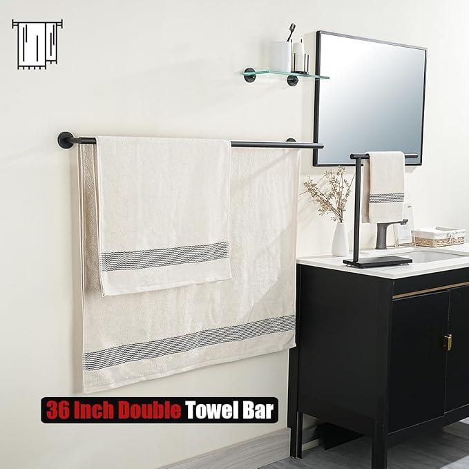 JQK Double Towel Bar Black, 39 Inch 304 Stainless Steel Thicken 1mm Towel Rack for Bathroom, Bath Towel Holder Matte Black Wall Mount, Useable Length 36 Inch, TB100L36-PB - ModernBath