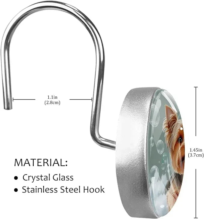 Bathing Dog and Bubbles Shower Curtain Hooks 12Pcs, Decorative Rust Resistant Shower Rings for Shower Curtain Rods, Stainless Steel Round Curtain Hooks for Bathroom, Bedroom, Farmhouse - ModernBath