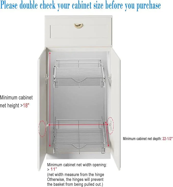 DINDON 2 Tier Pull Out Cabinet Organizer (11"W X 21"D), Double Tier Wire Basket Slide Out Shelf Storage for Kitchen Base Cabinet Organization for Kitchen, Pantry, Bathroom, Chrome - ModernBath