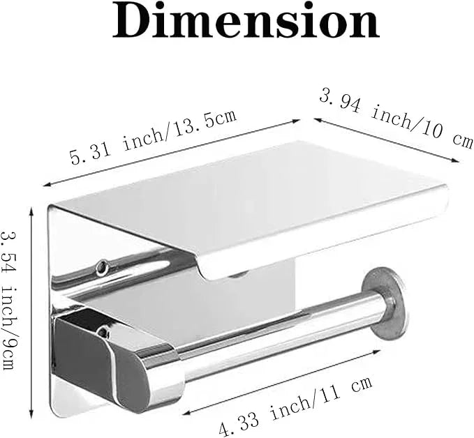 Toilet Paper Holder with Phone Shelf Stainless Steel Bathroom Tissue Roll Holder Wall Mounted Toilet Paper Roll Storage Polished Chrome Finished - ModernBath