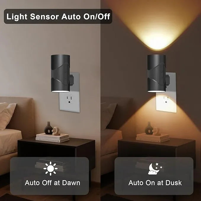 easuntec Night Lights Plug into Wall, Plug in Night Light, Night Light, Dusk to Dawn Light Sensor, 3 Light Modes, Dimmable Night Lights for Bedroom Bathroom Hallway Kitchen Stairs (Black, 2 Pack) - ModernBath