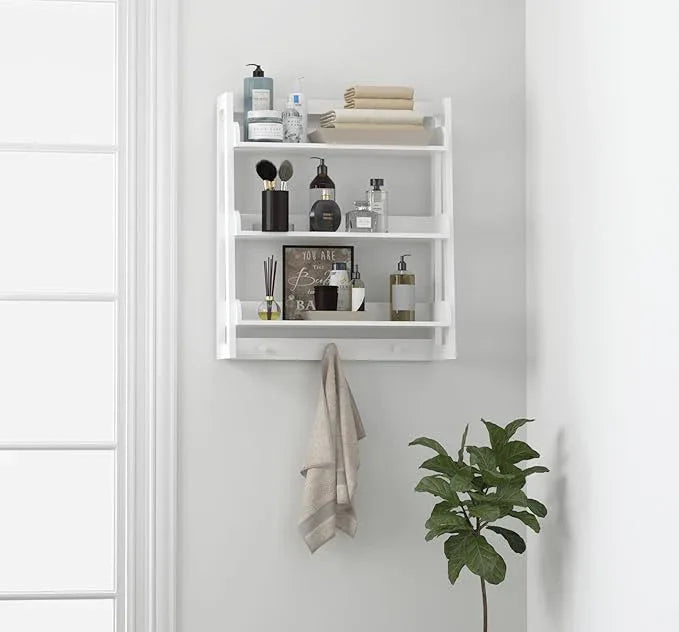 UTEX Bathroom Wall Shelf, Over Toilet Storage Shelf Organizer, 3-Tier Wall Mount Shelf Rack with Hook, White - ModernBath
