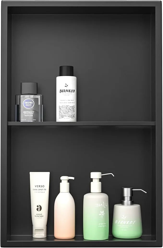 Stainless Steel Shower Niche 24"×14" Matte Black with Shelf No Tiled Needed Niche Shower for Bathroom Wall Recessed Shower Box for Bathroom Storage - ModernBath