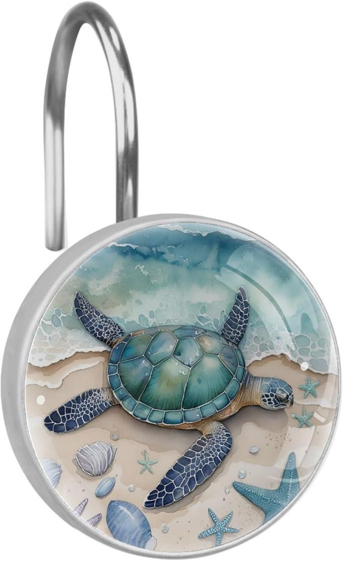 Beach Sea Turtle Shower Curtain Hooks Rings, Stainless Steel Rust Proof Shower Curtain Hooks, Decorative Shower Hooks for Bathroom Shower Rods Curtains, Set of 12 - ModernBath