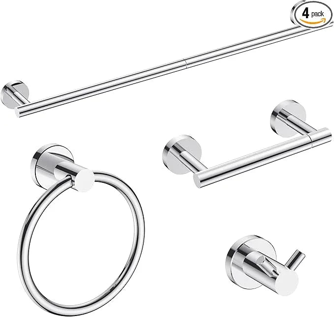 FORIOUS Bathroom Hardware Accessories Set, SUS304 Stainless Steel 24 Inch Towel Bar Set, Modern Towel Racks Holder for Bathroom Wall Mounted, 4 Pieces, Chrome - ModernBath