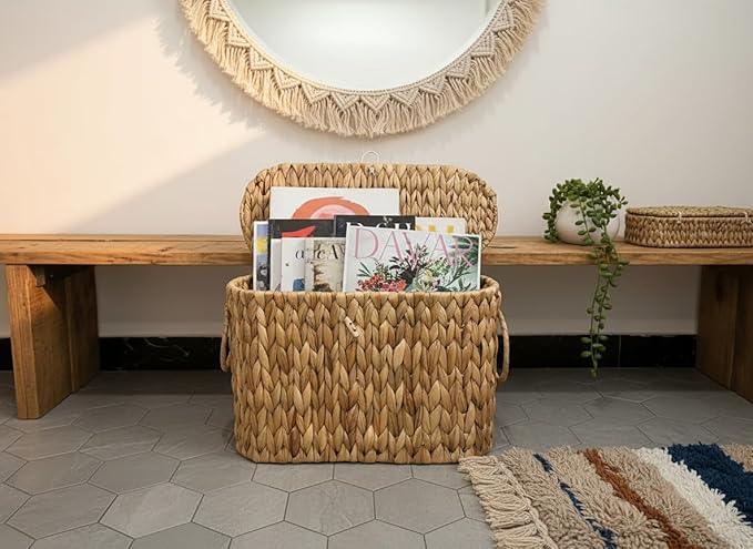 Toilet Paper Basket with Lid,Wicker Basket for Bathroom Organizers and Storage,Holds Up to 6 Mega Rolls, Decorative Hand-Woven Rattan Bathroom Decor Accessories,Natural Water Hyacinth - ModernBath