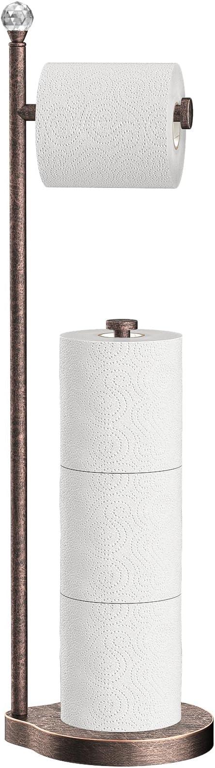 Toilet Paper Holder for Bathroom, Heavy Weighted Metal Free Standing Toilet Paper Storage with Crystal Ball, Toilet Paper Stand for Bathroom Accessories, Oil Rubbed Bronze [Holds MEGA Rolls] - ModernBath