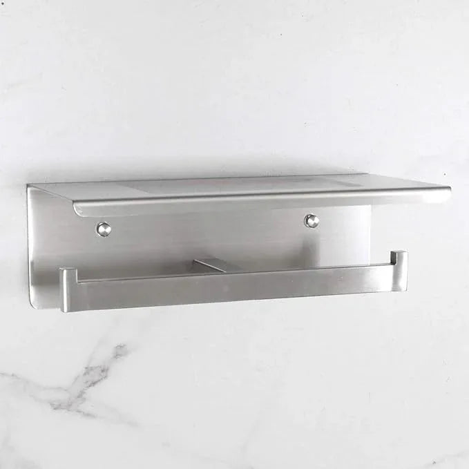 Bathroom Toilet Paper Holder with Shelf, Stainless Steel Double Roll Toilet Tissue Holder Dual Wall Mounted for Mobile Phone Storage, Brushed Finish - ModernBath