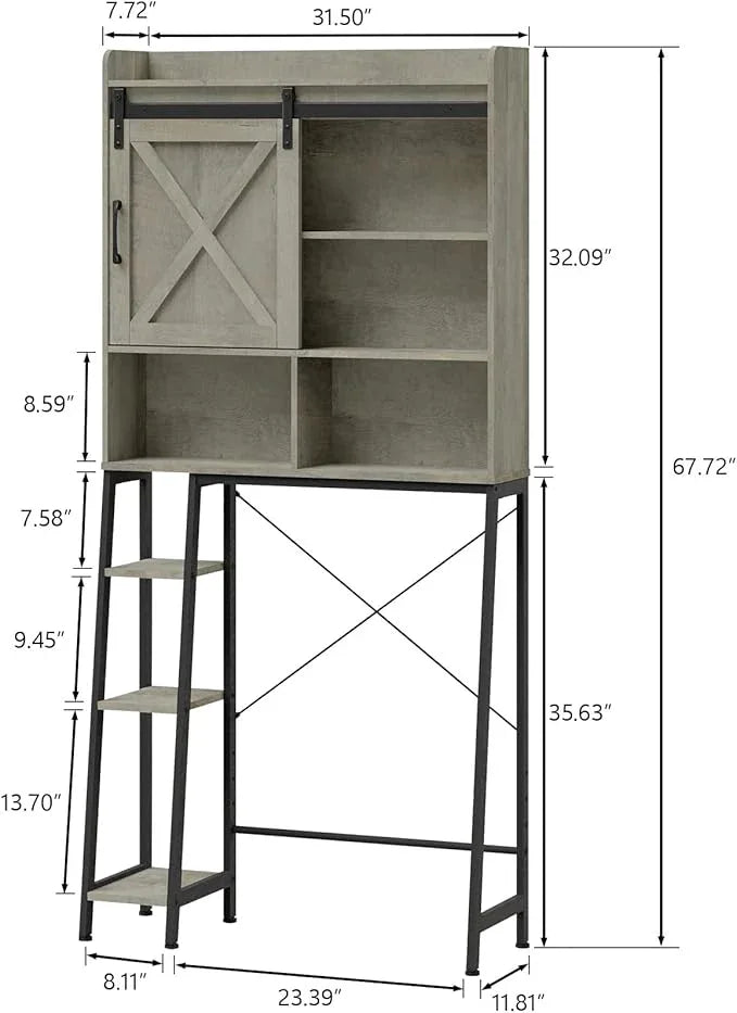 Vabches Over The Toilet Storage Cabinet, Farmhouse Storage Cabinet Over Toilet with Sliding Door & Toilet Paper Holder Stand, Home Space-Saving Toilet Rack for Bathroom, Restroom - ModernBath