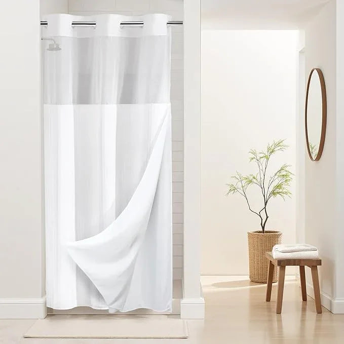 River Dream Stall Heavyweight No Hooks Required Dotted Waffle Weave Shower Curtain with Snap in Liner - 36W x 74H,Hotel Grade,Spa Like Bath Curtain,White - ModernBath