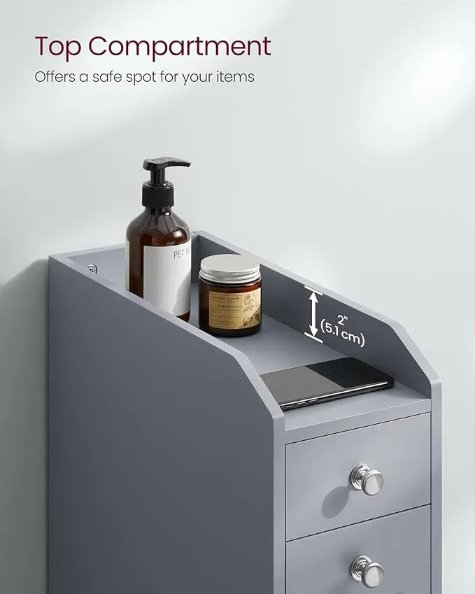 VASAGLE Slim Storage Cabinet, Narrow Storage Organizer with Slide Out Drawers, Freestanding Toilet Paper Holder, Small Space Skinny Cabinet for Bathroom Kitchen Corner, Dove Gray UBBC847G02 - ModernBath