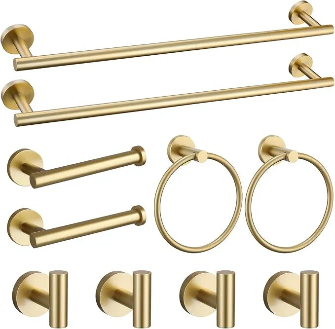 Brushed Gold Towel Bar Set 10 Pieces Bathroom Hardware Accessories Set Towel Rack Set for Bathroom SUS304 Stainless Steel Toilet Paper Holder Wall Mounted, 23.6 Inch - ModernBath