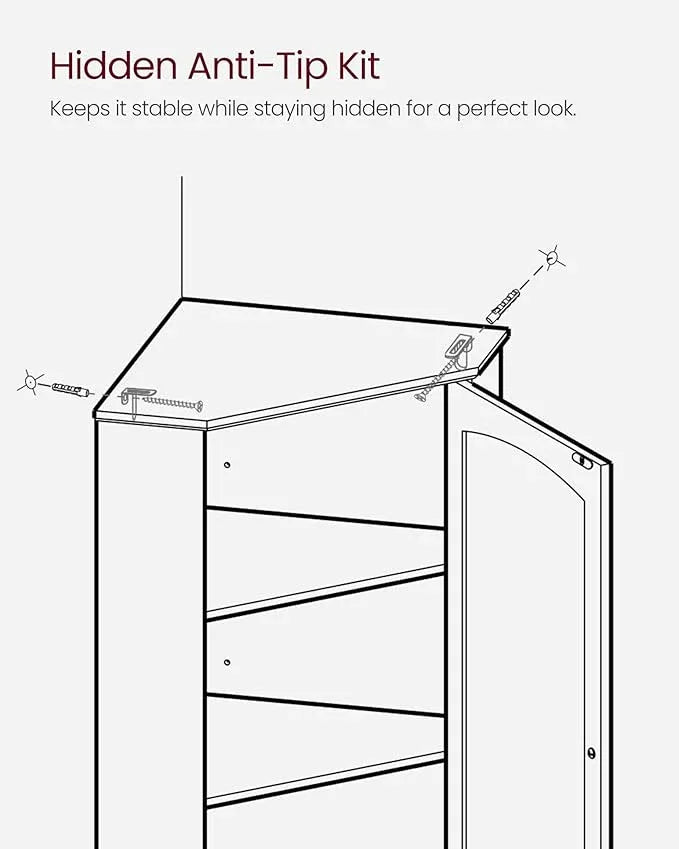 VASAGLE Corner Cabinet, Tall Corner Storage Cabinet with 2 Doors and 4 Adjustable Shelves, for Bathroom Kitchen Living Room, Modern Farmhouse Design, White UBBC541P31 - ModernBath