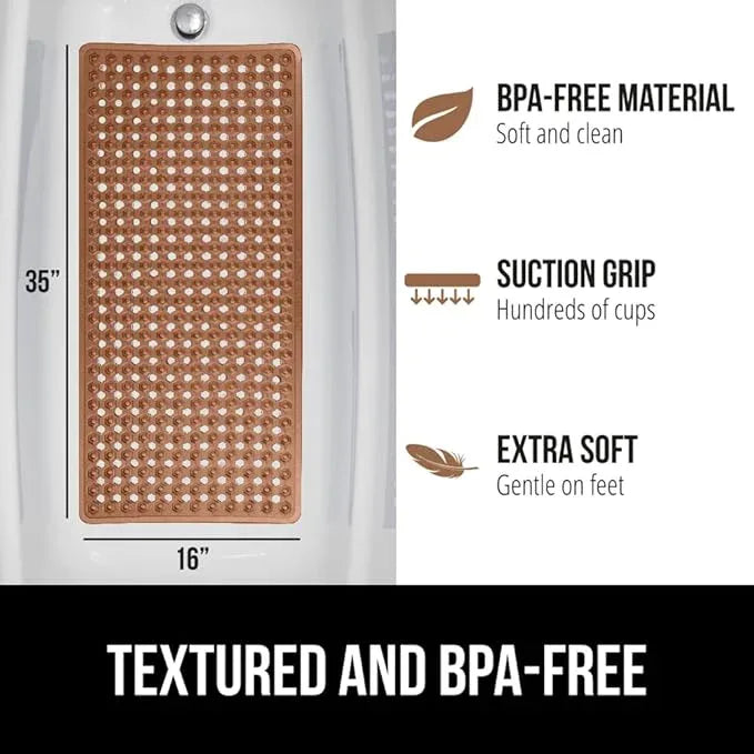 GORILLA GRIP Patented Bath Tub Shower Mat, Machine Washable Bathtub Floor Liner Mats, Suction Cups and Drain Holes to Keep Tubs Clean, Soft on Feet, Bathroom Essentials, 35x16 Inch, Brown - ModernBath