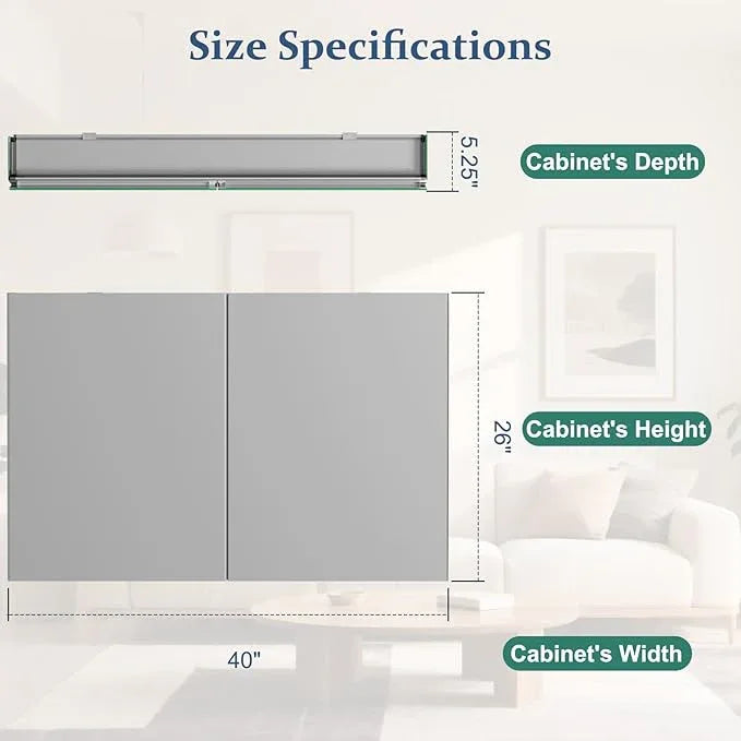 Bathroom Medicine Cabinet Mirror with Storage, 40 Inch x 26 Inch Silver Medicine Cabinet with Double Door & Adjustable Shelves for Vanity, Aluminum Surface, Wall-Mount or Recessed - ModernBath