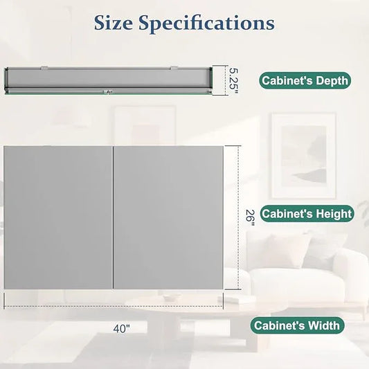 Bathroom Medicine Cabinet Mirror with Storage, 40 Inch x 26 Inch Silver Medicine Cabinet with Double Door & Adjustable Shelves for Vanity, Aluminum Surface, Wall-Mount or Recessed - ModernBath