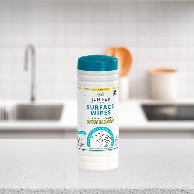 Juniper CLEAN 1 Pack Surface Cleaning Wipes with Bleach, All-Purpose Cleaner for Bathroom, Kitchen, Office, 35 Count Canister, 7.5" x 7" Sheet, Fresh Scent, Lint Free & Durable - ModernBath