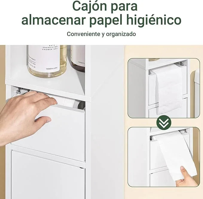 SoBuy Narrow Bathroom Storage Cabinet, Tall Slim Bathroom Organizer Cabinet with Adjustable Shelves, Skinny Freestanding Corner Cupboard for Small Spaces, White, BZR34-K-W - ModernBath