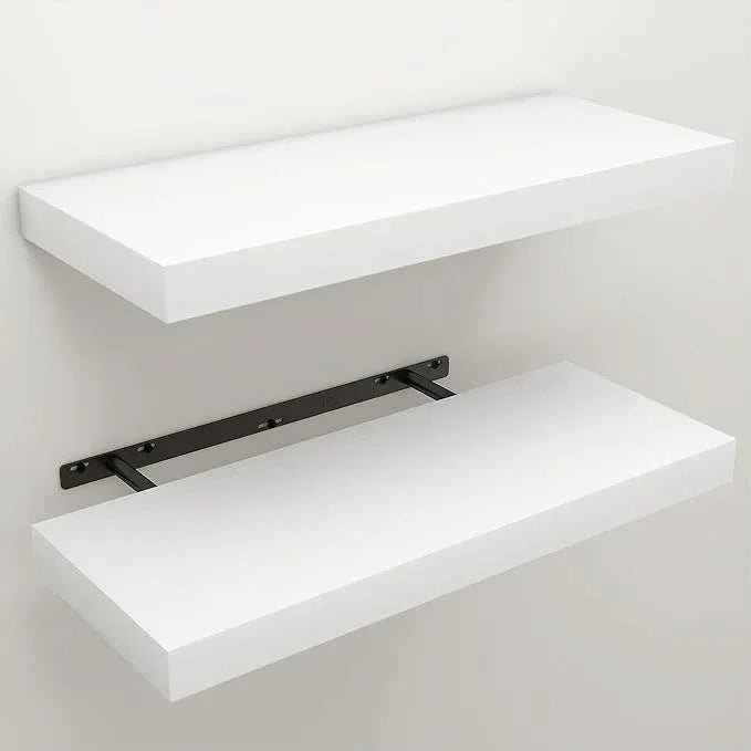 Floating Shelves for Wall, Wall Mounted Rustic Wood Shelves for Bathroom, Bedroom, Living Room, Kitchen, Hanging Shelf for Books/Storage/Room Decor (White, 24") - ModernBath
