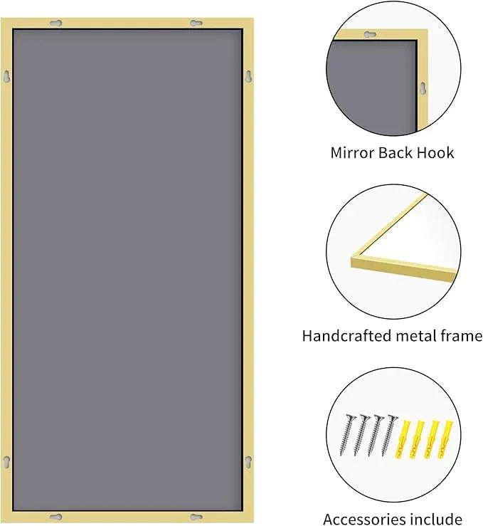 COFENY 30x55In Gold Bathroom Mirror for Wall, Brushed Gold Rectangle Mirrors with Metal Frame, Bathroom Rectangular Mirror Modern Wall Mirror for Bedroom Living Room, Hangs Horizontal or Vertical - ModernBath
