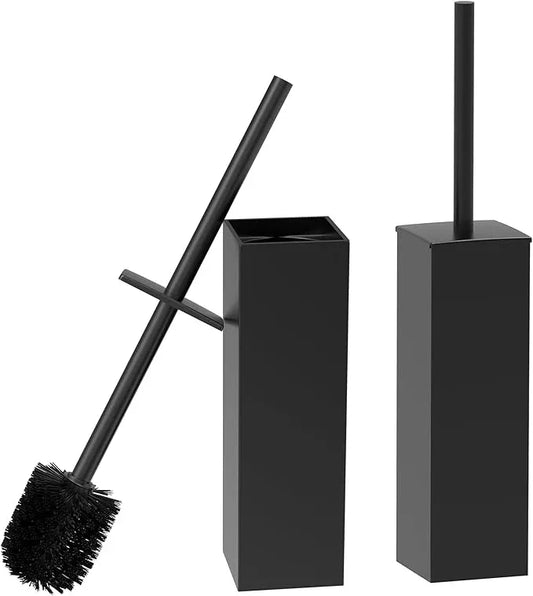 RUACQ Toilet Brush and Holder Set 2pcs,Square Toilet Bowl Brush for Bathroom with 304 Stainless Steel Handle Toilet Cleaner Brush with Durable Scrubbing Bristles,Splash-Proof (Matte Black) - ModernBath