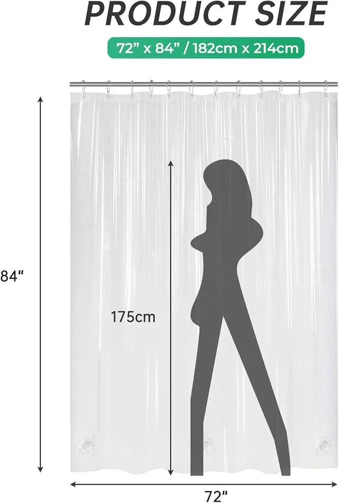 AmazerBath Plastic Shower Curtain 84 Inches Long, 72 x 84 Clear Weighted Extra Long Shower Curtain, PEVA Heavy Duty Tall Bathroom Curtains with 3 Big Clear Weighted Stones and 12 Grommet Holes - ModernBath