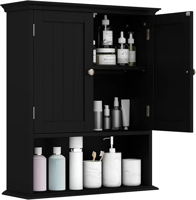 Giantex Bathroom Cabinet Wall Mount, Medicine Cabinet with Adjustable Shelf, Open Shelf, Over The Toilet Space Saver Storage Organizer for Laundry Room, Kitchen, Cupboard (Black) - ModernBath