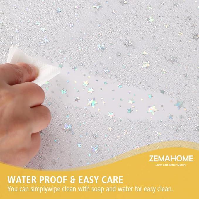 ZEMAHOME Holographic Thin 3D EVA Shower Curtain Liner Glitter Star, 72x72 Premium Light Weight Clear Plastic Bathroom Shower Curtain with Rustproof Metal Grommets for Shower Stall, Bathtubs(No Hooks) - ModernBath