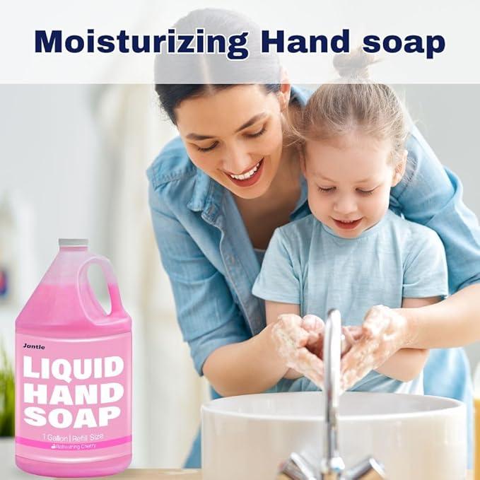 Jantle Hand Soap Gallon Refill, Cleansing Liquid Soap, Soothing Pink Lotion Soap Refill, Bulk Hand Soap Refill - Gentle on Skin, Cherry Scent - 1 Gallon per Bottle - 4 Pack - ModernBath