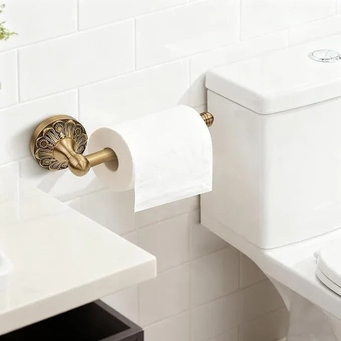 Brass Bathroom Accessory Set, Antique Brass Toilet Paper Holder Towel Ring Hook, Towel Hook Robe Toilet Paper Roll Holder, Rustic Towel Rack Bar Hardware Set Farmhouse Wall Mounted(4 Pieces) - ModernBath