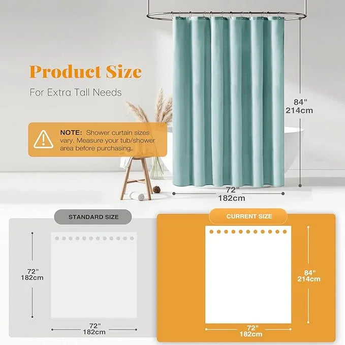 BTTN Extra Long Shower Curtain - 84 Inch Linen Textured Heavy Duty Fabric Shower Curtain Set with 12 Hooks, Turquoise Tall Luxury Simple Waterproof Cloth Shower Curtains for Bathroom - 72x84 -Teal - ModernBath