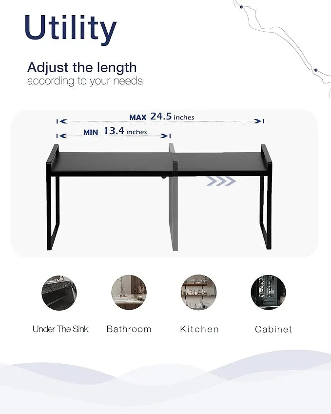 Nxconsu Expandable Cabinet Shelf Organizer Riser for Kitchen Pantry Cupboard Under Sink Countertop Home Storage Organization Rack Space Saver Freestanding Heavy Duty Nonslip Stackable Black - ModernBath