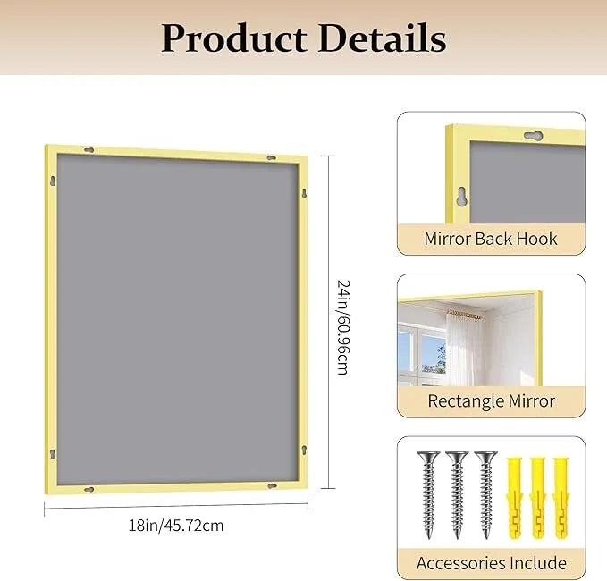 COFENY Gold Bathroom Mirror for Wall, 18x24 Inch Rectangle Mirror with Metal Frame, Modern Vanity Mirrors for Bathroom Living Room, Entryway Hangs Horizontal or Vertical - ModernBath