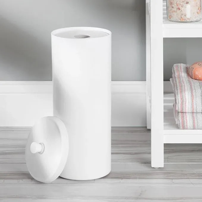 iDesign Freestanding Bathroom Toilet Paper Storage Holder with Lid for 3 Extra Rolls, 2-Pack, White - ModernBath