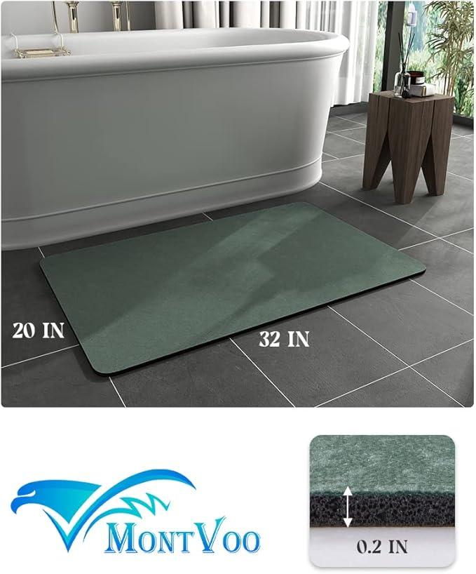 MontVoo -Bath Mat Rug-Rubber Backing Non Slip Quick Dry Absorbent Thin Bathroom Rugs Fit Under Door-Faux Suede Surface Bathroom Floor Mats-Shower Rug for in Front of Bathtub Shower Green 20"x32" - ModernBath